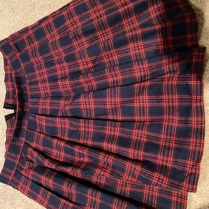 navy and red plaid skirt